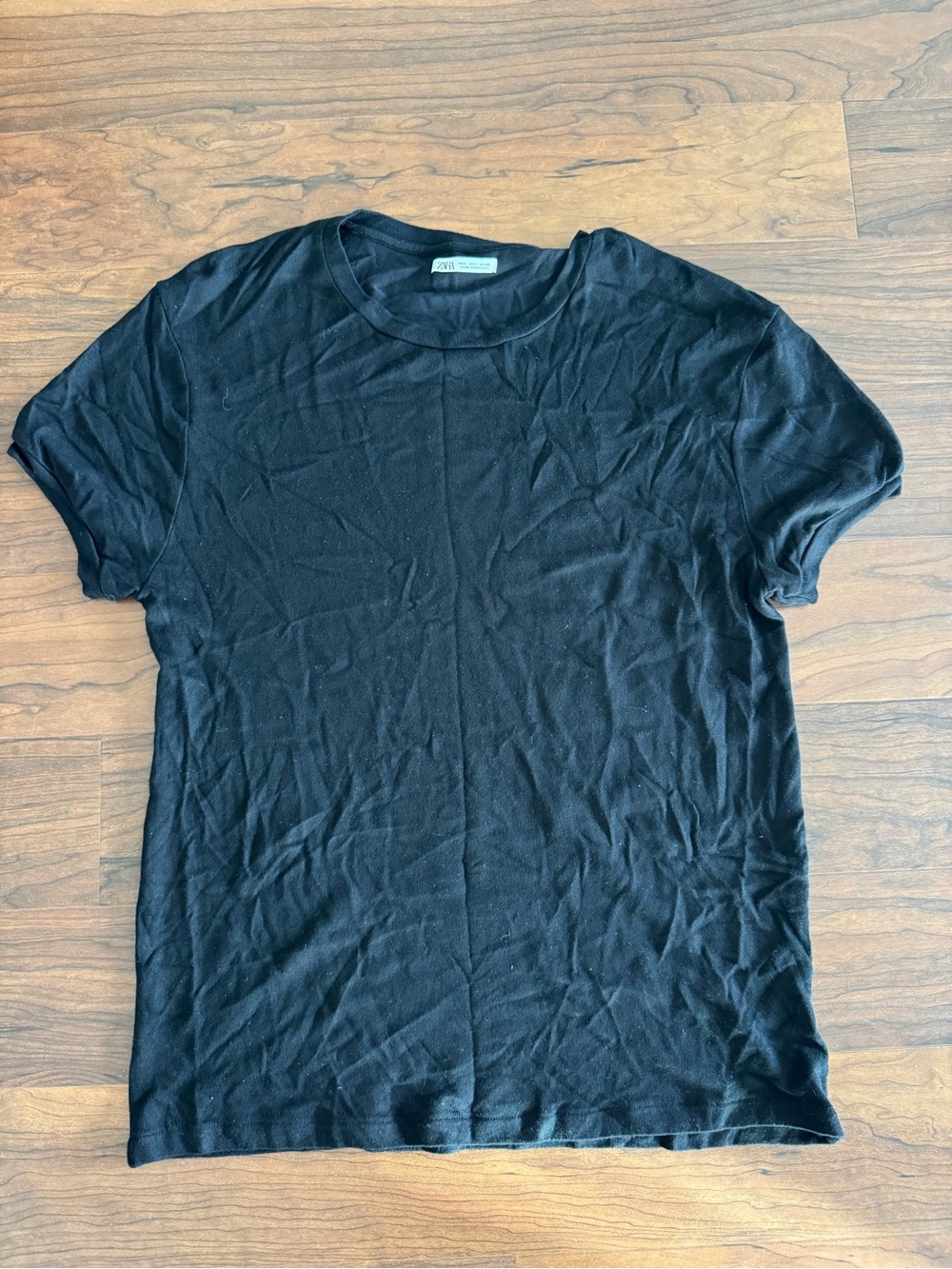 Zara Black Short-Sleeve knit Crewneck Tee